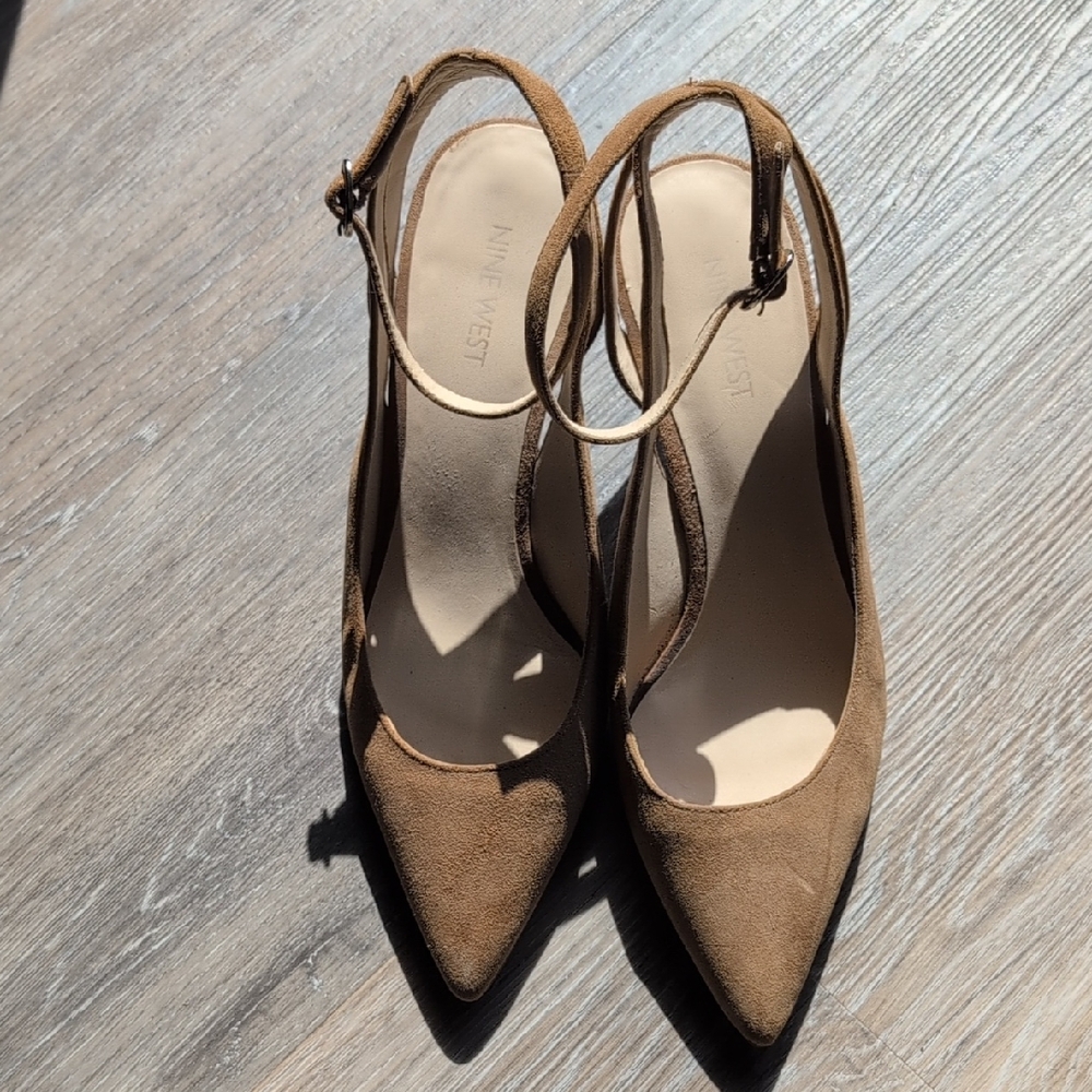 Nine West Tan Suede Slingback Pointed Pumps